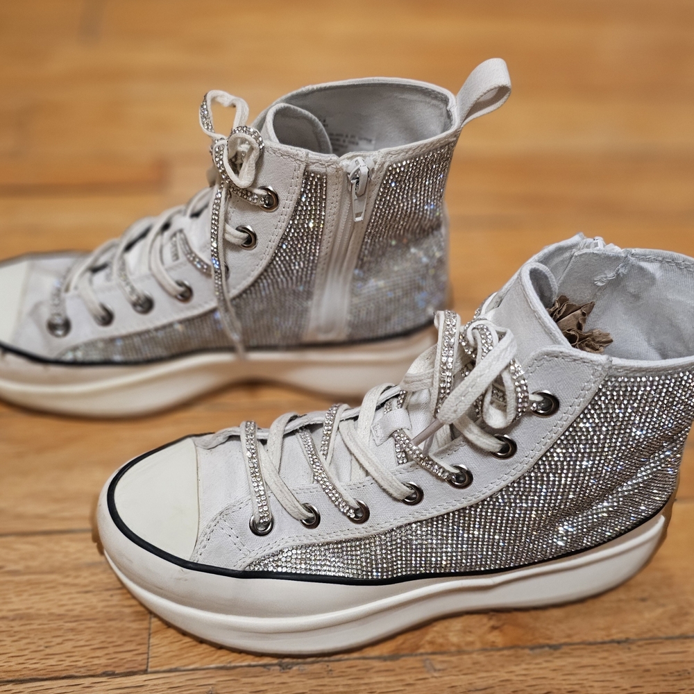 Steve Madden Glittering Silver High-Top Sneakers - Picture 4 of 8